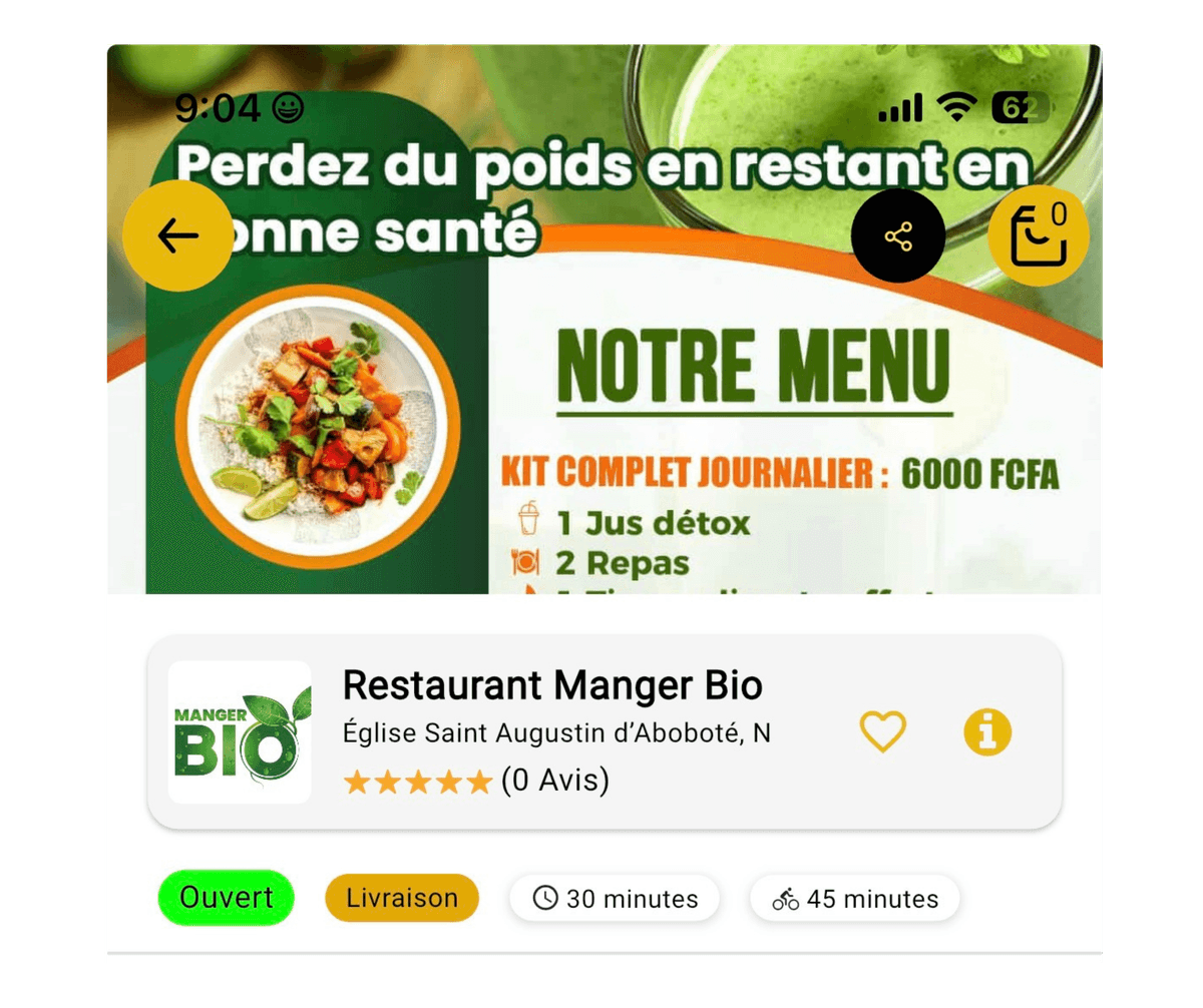 Restaurant Manger Bio offering healthy meals.